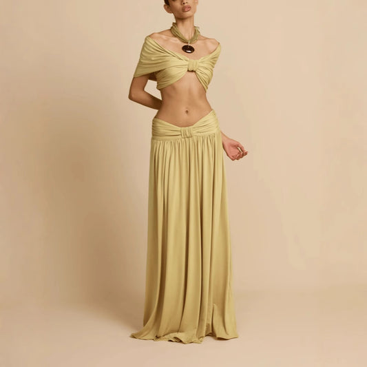 Two piece Waist-cinching Fashion Set Dress In Solid Color