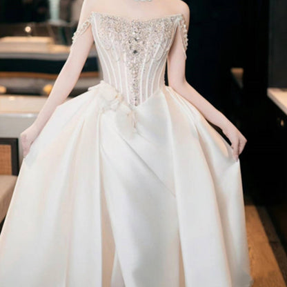 Bridal Wedding Satin Off-shoulder Light Wedding Dress