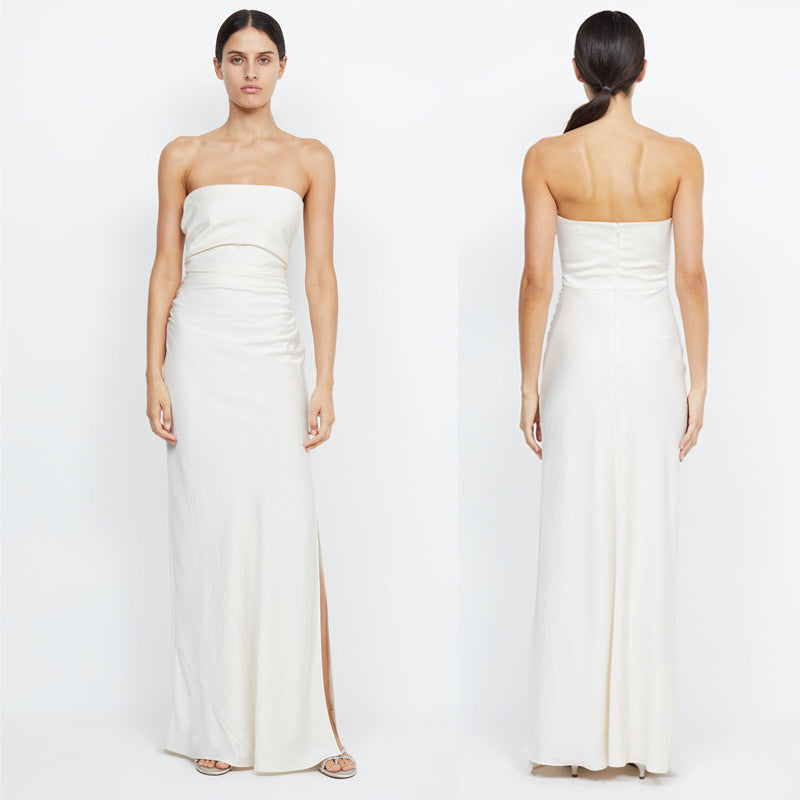 Satin Semi Formal White High-grade Dress