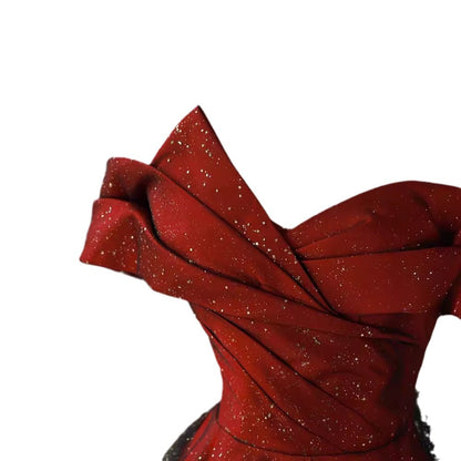 Off-shoulder Red Formal Dress Plus Size Slimming Engagement Dress