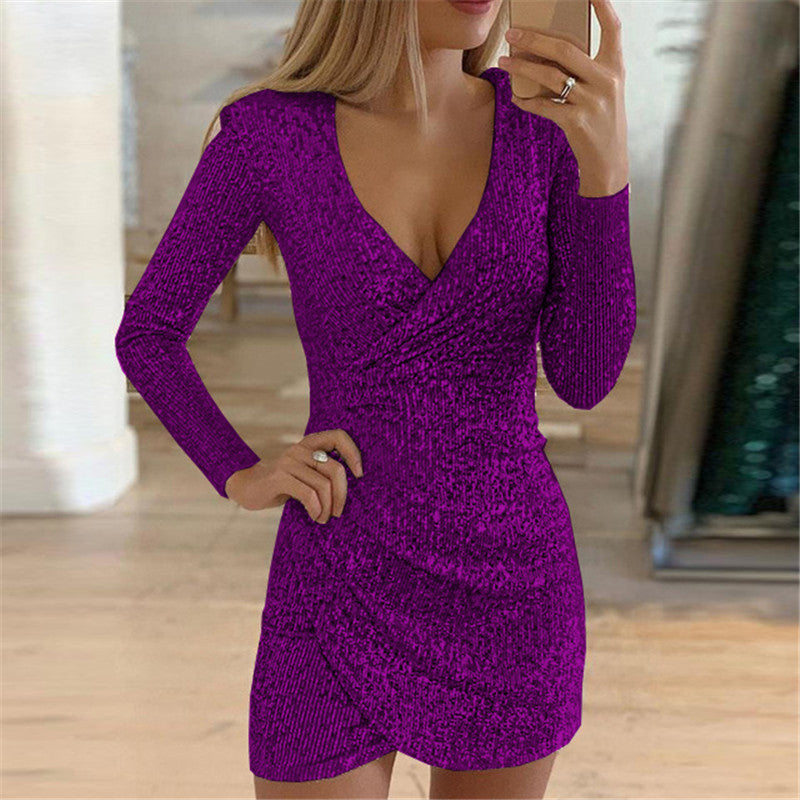 Women's Dress Irregular Sequin Long Sleeve Dress