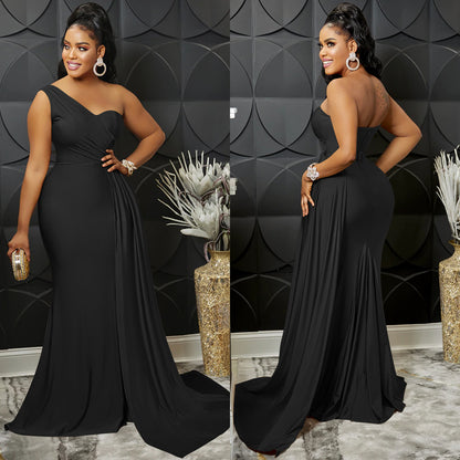 Solid-color Party Bodycon One-shoulder Sleeve Dress