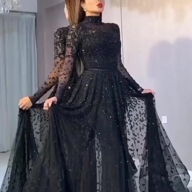 Gilded Long Sleeve Formal Dress