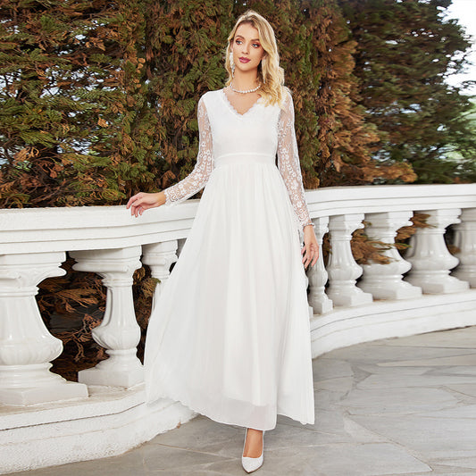 Lace V-neck Fashion Chiffon Simple Casual Wedding Dress