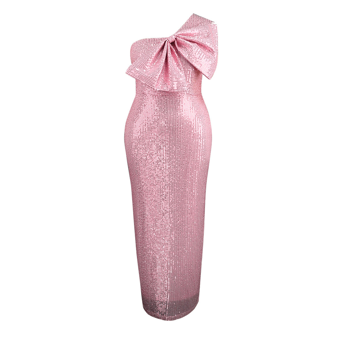 One Shoulder Diagonal Collar Sequins Formal Party Dress