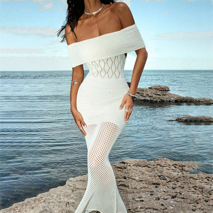 Sexy Knitted Hollow-Out Beach Cover-Up Bikini Swimsuit Beach Dress