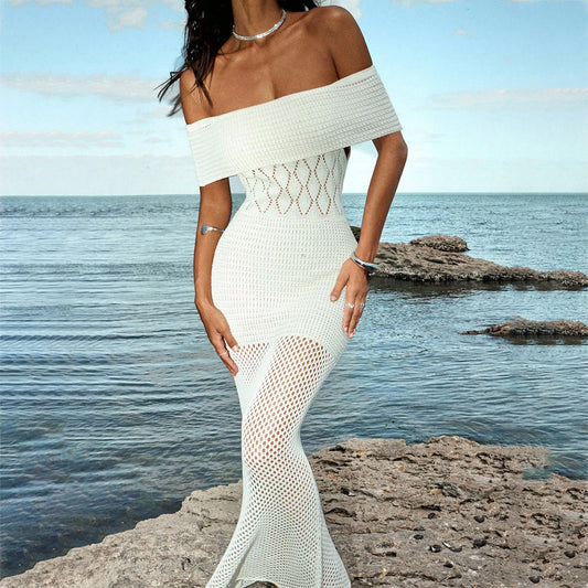 Sexy Knitted Hollow-Out Beach Cover-Up Bikini Swimsuit Beach Dress