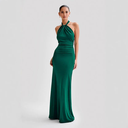 Sexy Backless Halter Slim Fit Waist Slimming Maxi Bridal Party Club Dress