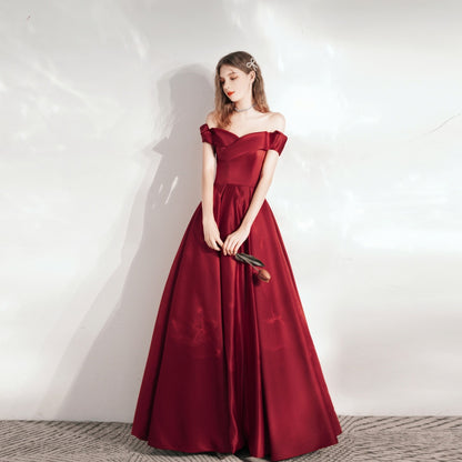 Red Dress Dinner Satin Elegant Evening Dress