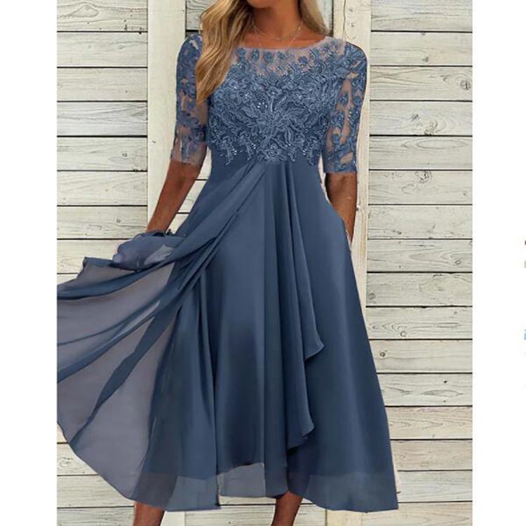 Chiffon Stitching Lace Hollow-out Bridesmaid Evening Dress