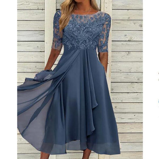 Chiffon Stitching Lace Hollow-out Bridesmaid Evening Dress