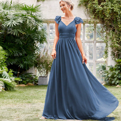 Chiffon Long V-neck Formal Cocktail Evening bridesmaid Dress
