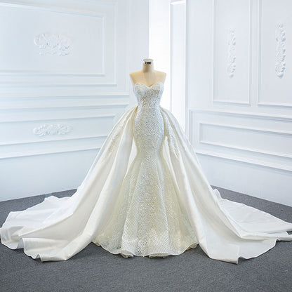 2-in-1 Convertible Mermaid Wedding Dress with Detachable Satin Overskirt.