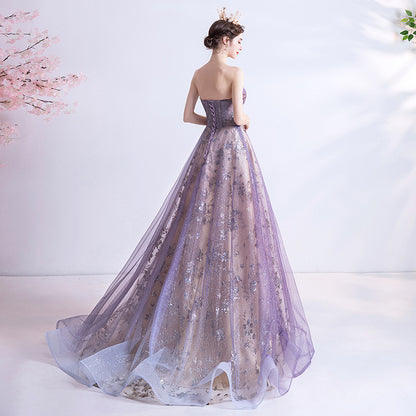 Strapless Purple Sequin Starry Dress
