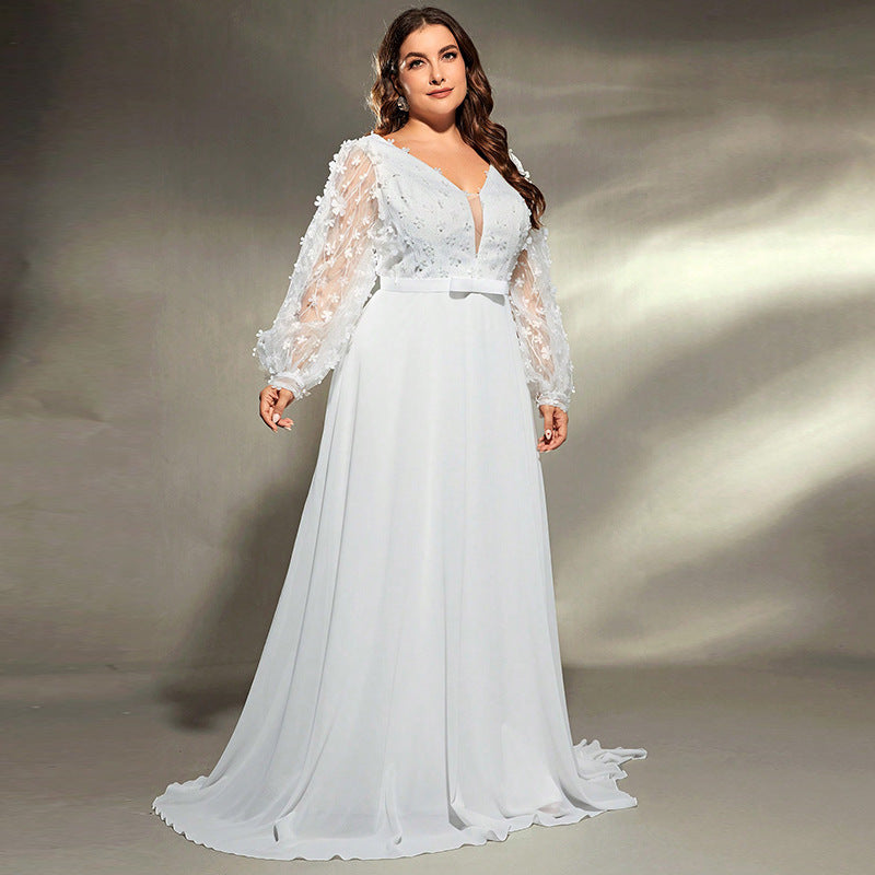 Elegant Wedding Waist Trimming Loose V-neck Dress