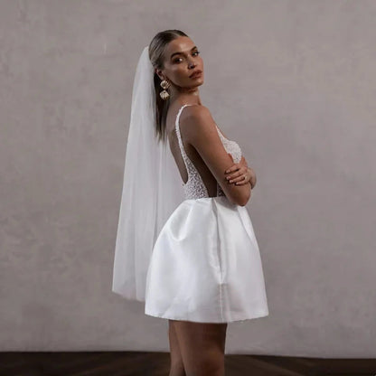 Mini Wedding Dress Backless A- Line Dress Banquet