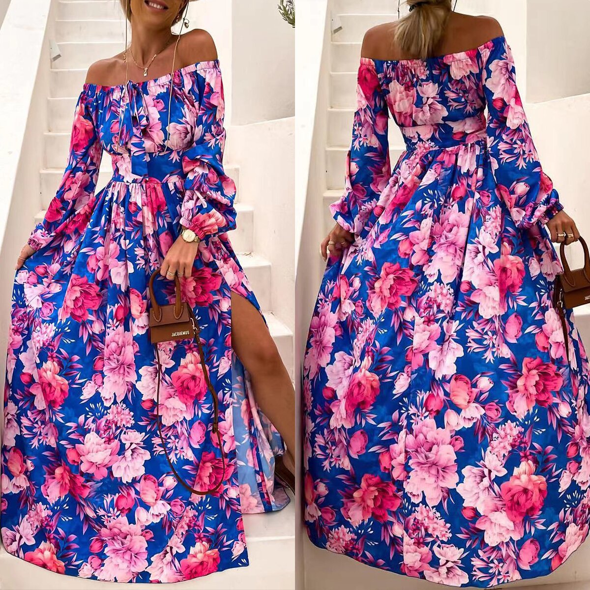 Boho bright multicolor long sleeve colorful summer Dress