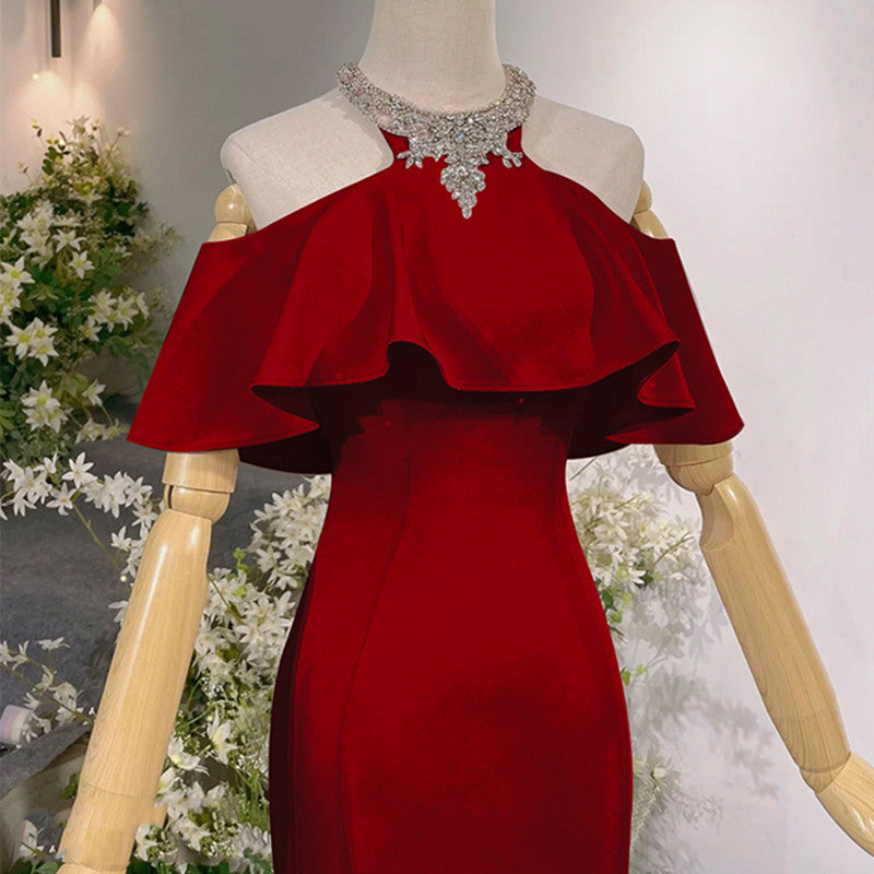 Ladies Wine Red Formal Mermaid Dress