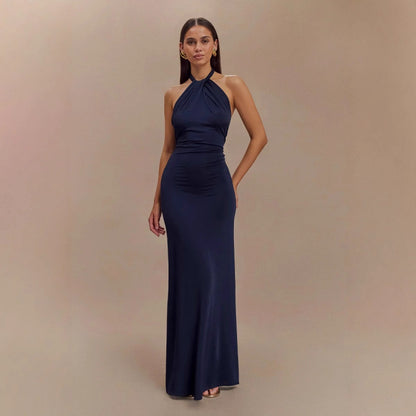 Sexy Backless Halter Slim Fit Waist Slimming Maxi Bridal Party Club Dress