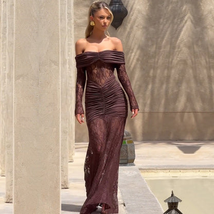 Women's Bandeau Slim-fit Long Dress Lace Dress