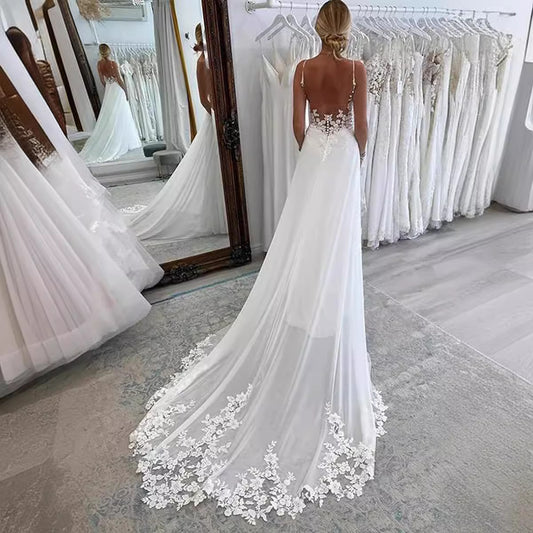 Strap Fishtail Bridal Slim Satin Lace Wedding Dress