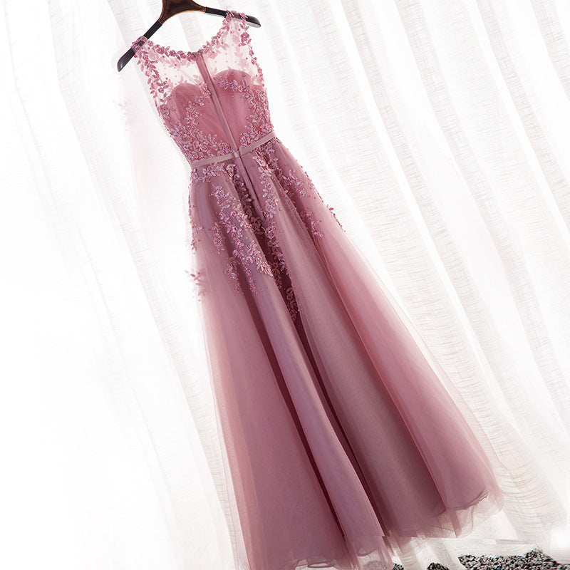 Summer Banquet One-shoulder Bridesmaid Dress Long Style