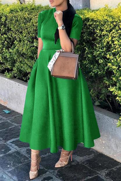 Women's Round Neck Short Sleeve Waist-controlled Casual Dress