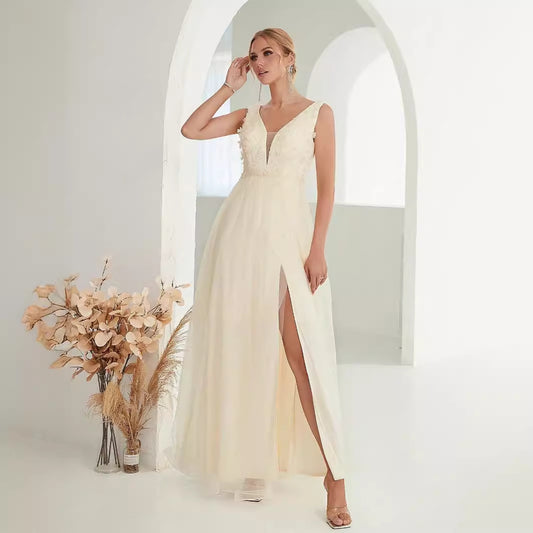Long Sleeve Satin Ball Gown Wedding Dress - Elegant Square Neck Bridal Gown.