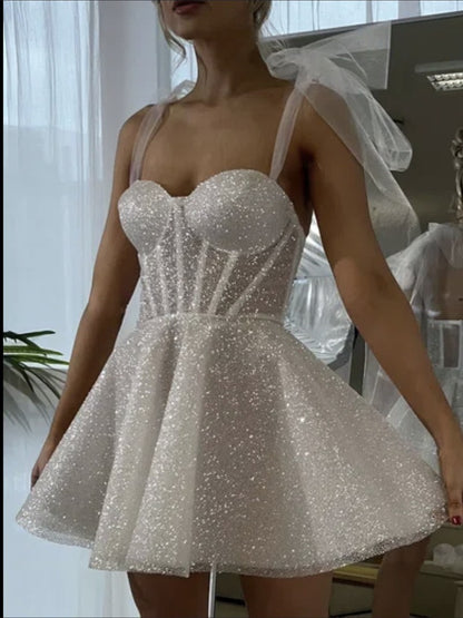 White Silver Spray Skirt Wedding Dress