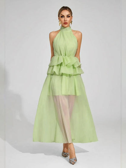 Flowy Ruffled Dress With A Halter Neckline