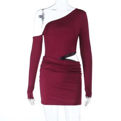 Off-shoulder Hollow-out Long-sleeve Sexy Club Dress