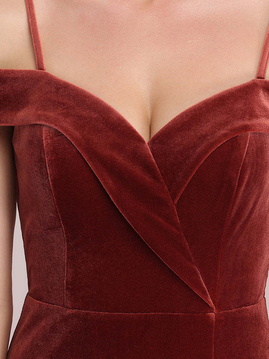 Velvet Spaghetti Strap High Slit Sweetheart Formal Dress