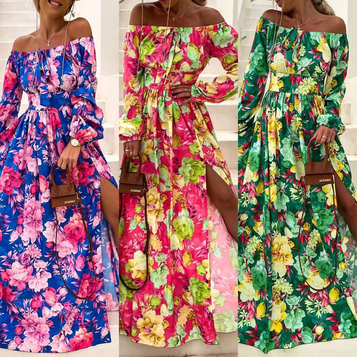 Boho bright multicolor long sleeve colorful summer Dress
