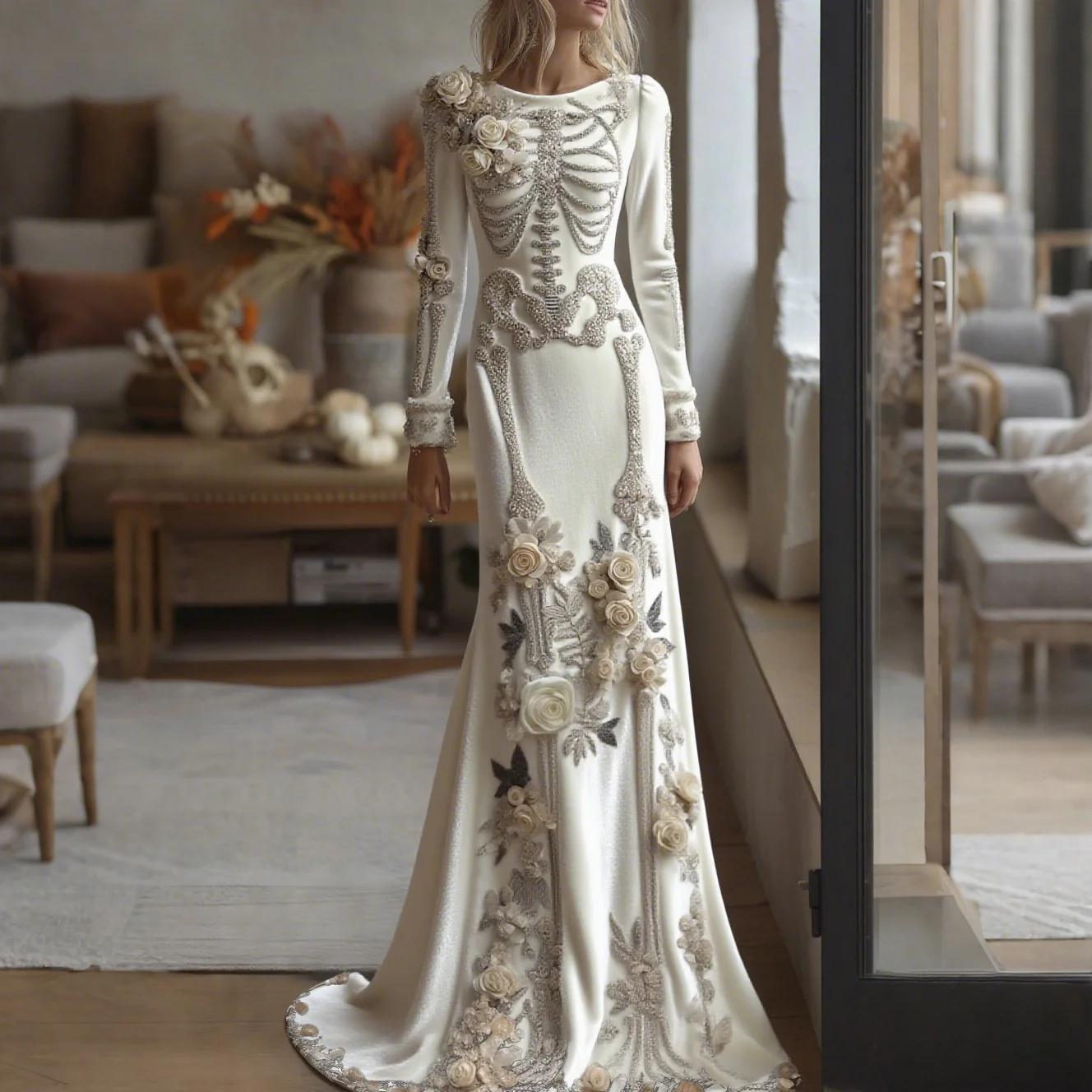 Beautiful Ball Gown Formal Skeleton Bones Halloween Dress