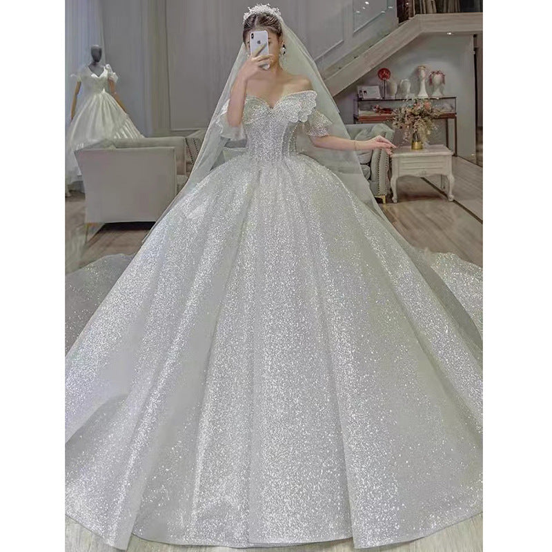 Butterfly Big Bow Glamorous Ball Gown Tube Top Wedding Dress