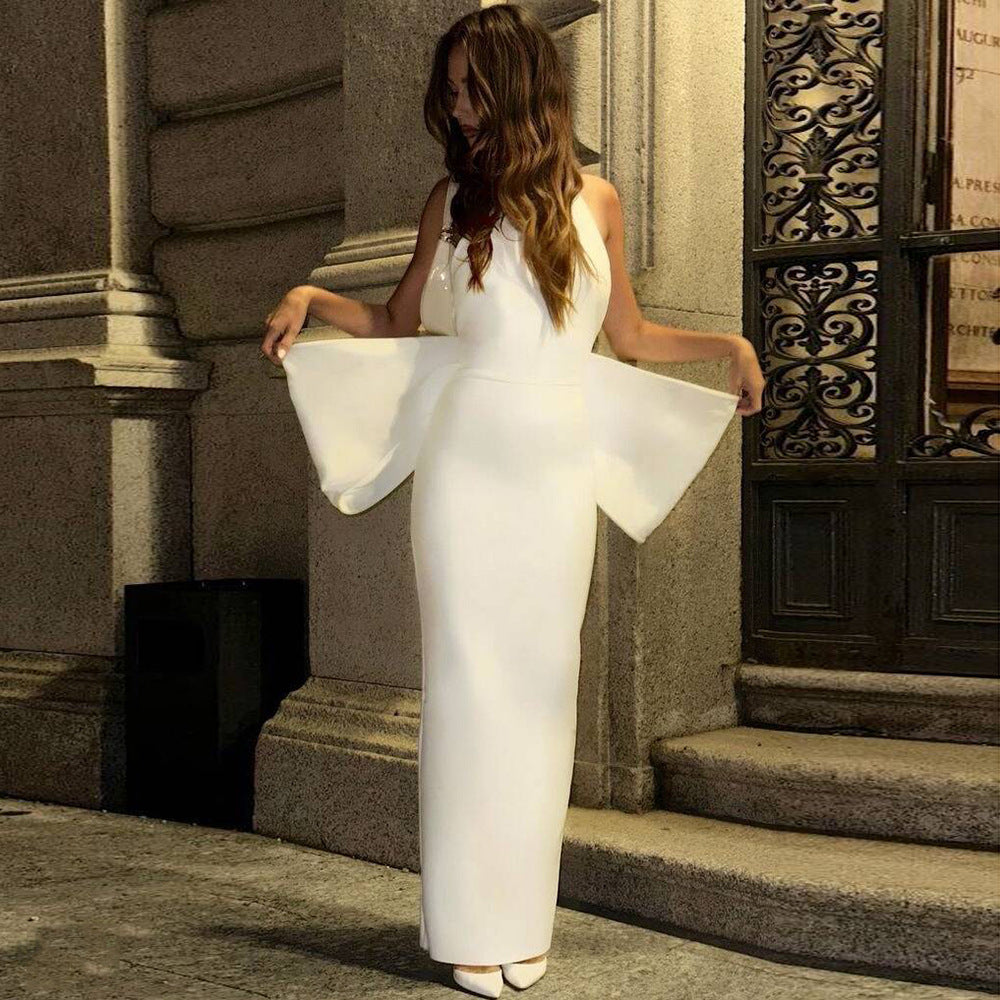 Women's Big Bow Backless Bandage Party Gathering Formal Dress