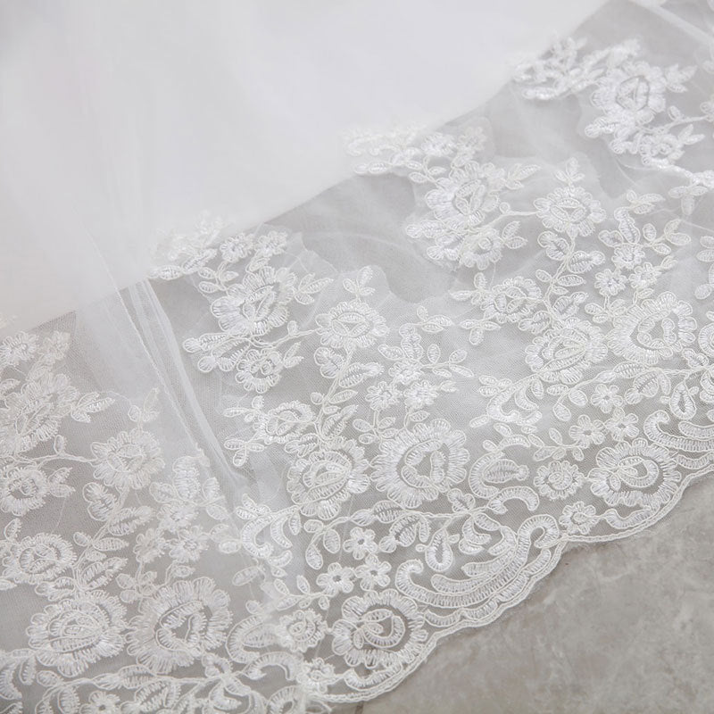 Off-the-Shoulder Lace Mermaid Wedding Dress with Long Train.