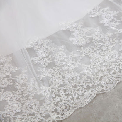 Off-the-Shoulder Lace Mermaid Wedding Dress with Long Train.