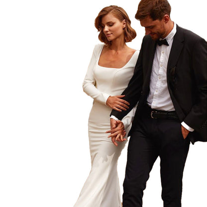 Romantic V-Neck Chiffon Bridal Gown | Flowy Beach Wedding Dress with Slit.