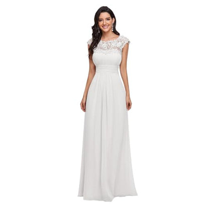 Women's Cover Sleeve Chiffon Pleated bridesmaid Lace Dress
