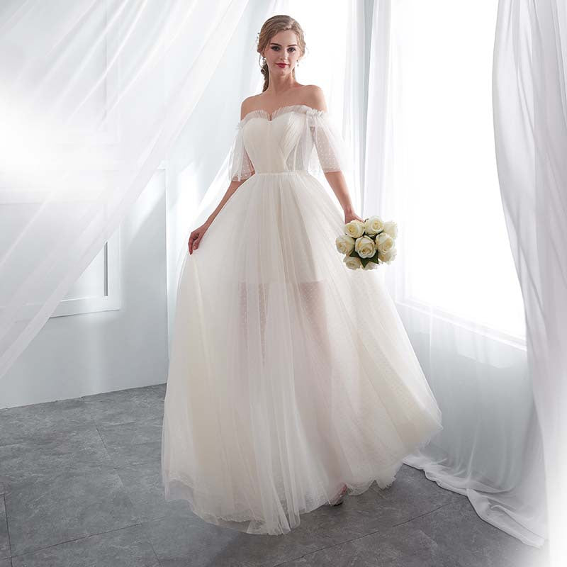 White Off Shoulder Elegant Wedding Dress