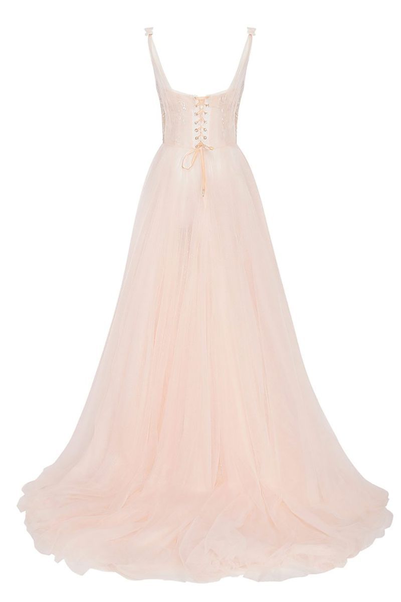 Champagne Colored Formal Ball Gown Wedding Dress With Straps