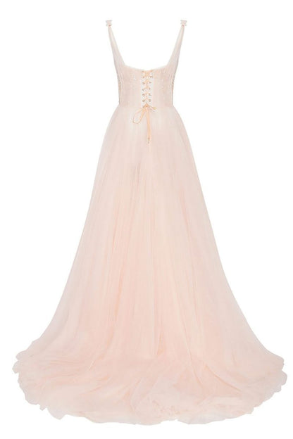 Champagne Colored Formal Ball Gown Wedding Dress With Straps