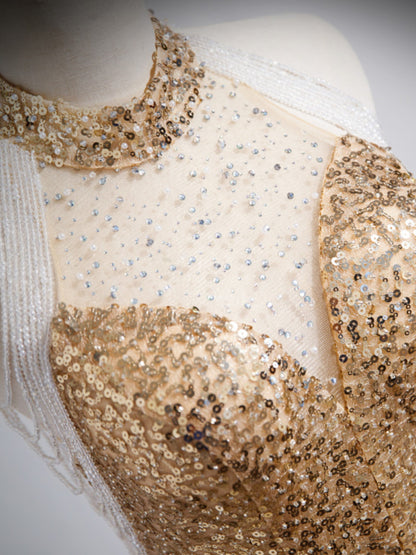 Golden Sequin Glitter Showstopper Evening Dress