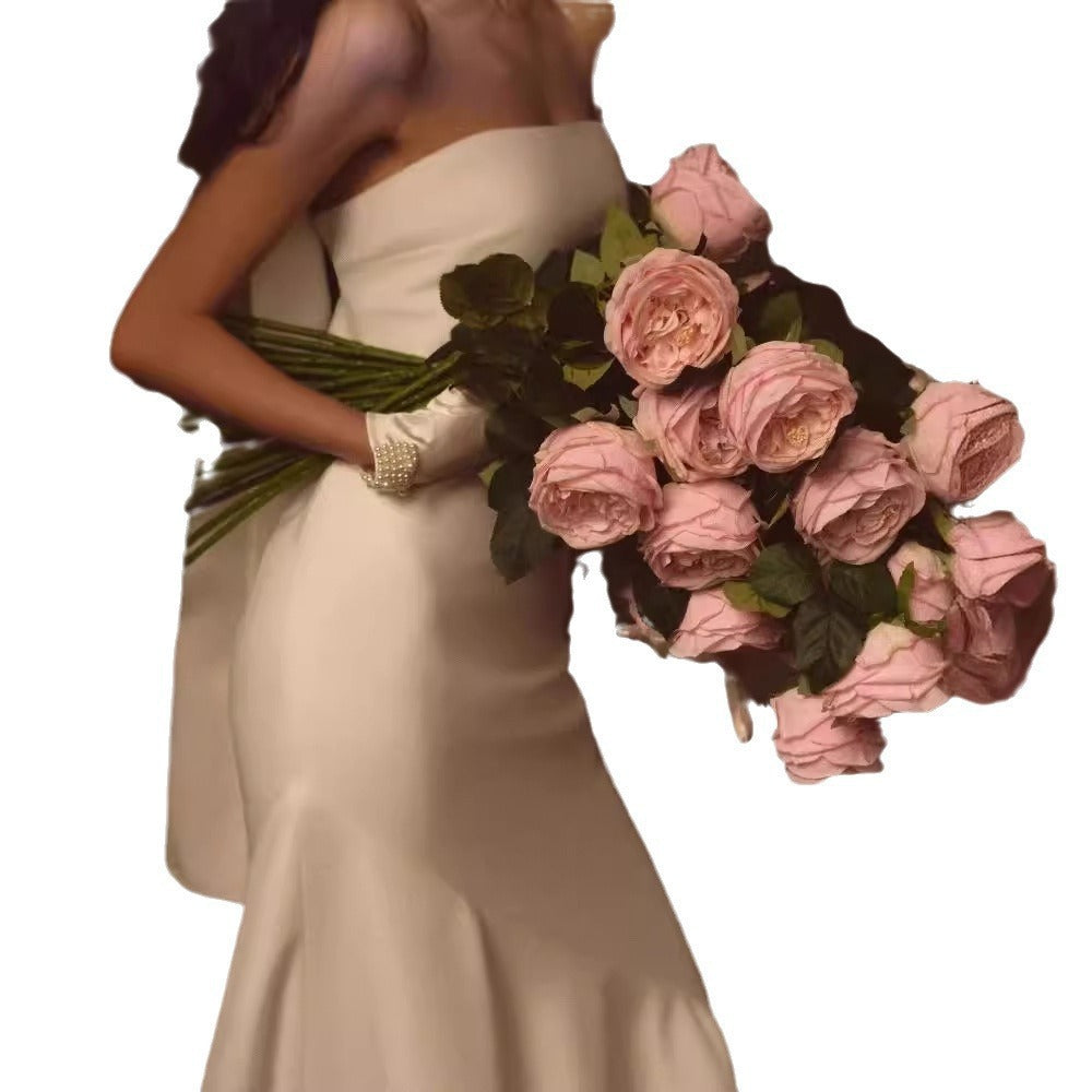 French Style White Simple Tube Top Bridal Light Wedding Dress