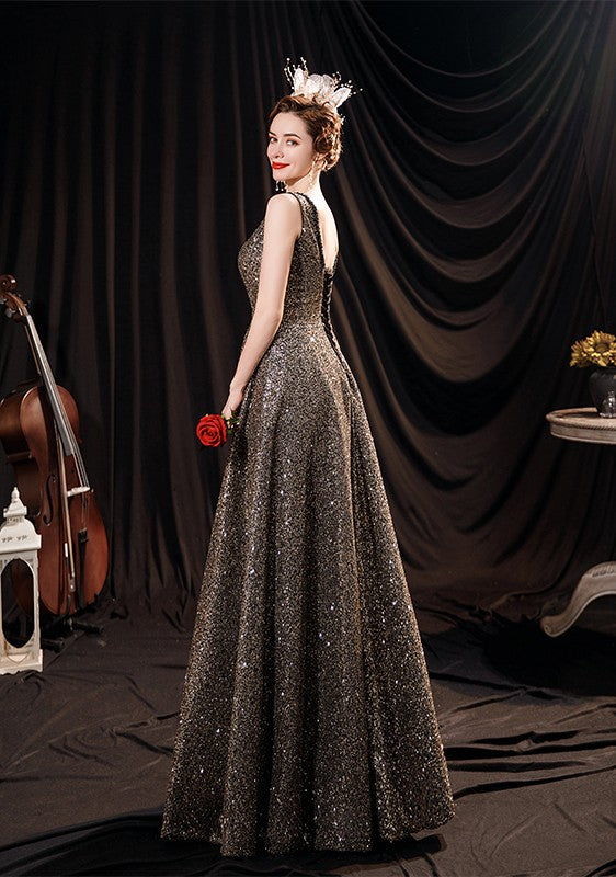 Women's Black Glitter Formal Dress