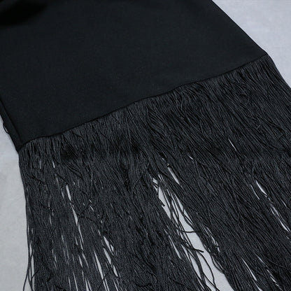 High-grade Black Sexy Bandage Tassel Dress