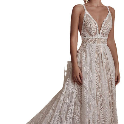 Women's Fashion Vintage Lace Long Sleeve Wedding Dress