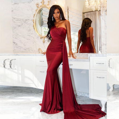 One Shoulder Sleeveless Slim Dress Solid Color Dress