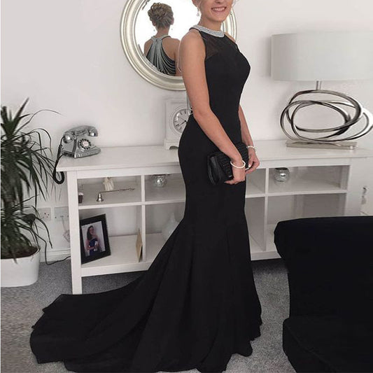 Ladies Round Neck Sleeveless Beaded Long Dress